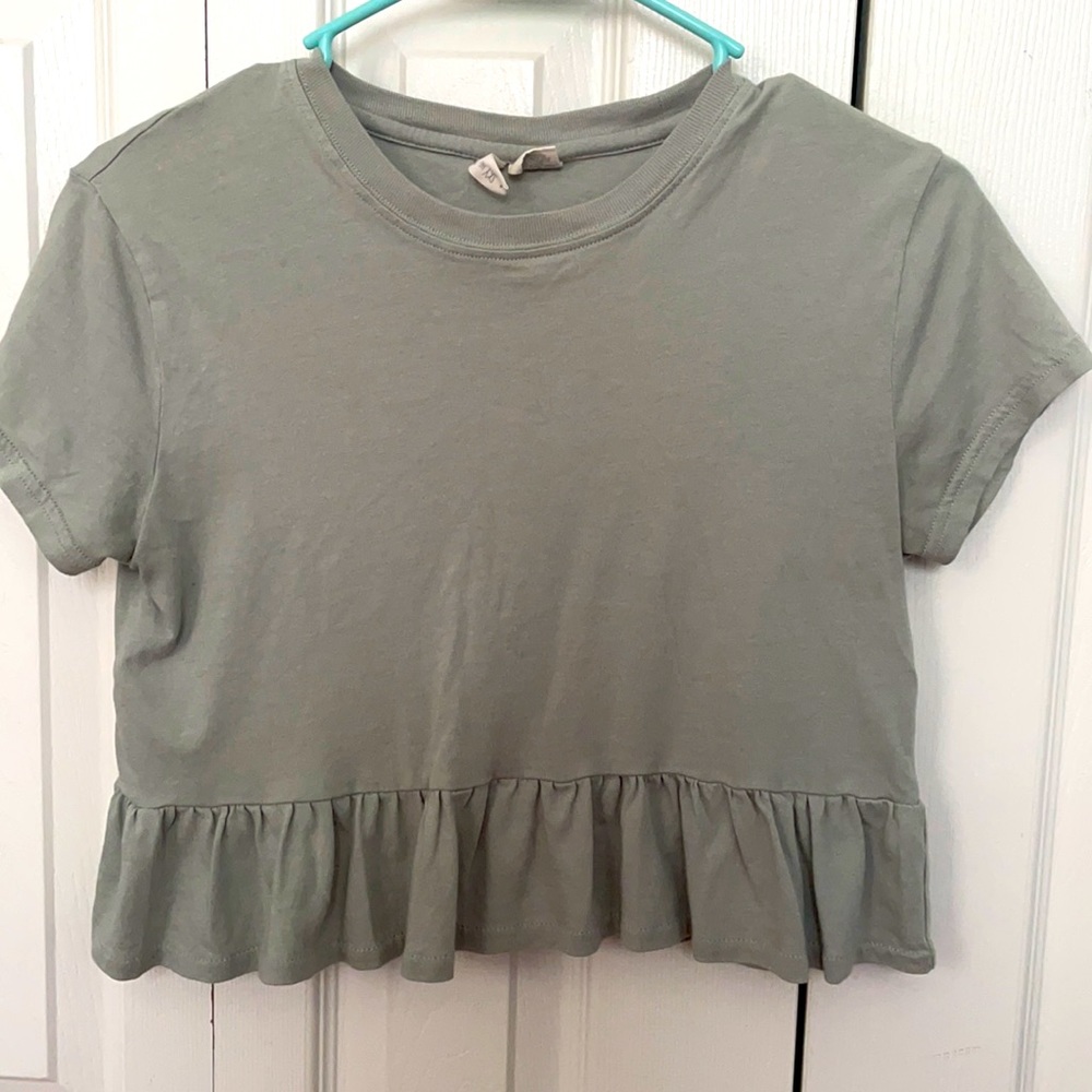 Crop-Sage green shirt with ruffles!